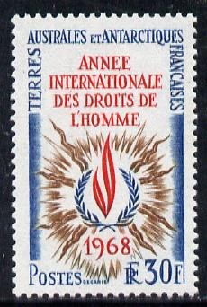French Southern & Antarctic Territories 1968 Human Rights Year 30f unmounted mint SG 50