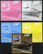 Central African Republic 2014 Trains of France #2 deluxe sheetlet - the set of 5 imperf progressive proofs comprising the 4 individual colours plus all 4-colour composite, unmounted mint