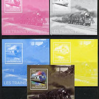 Central African Republic 2014 Trains of France #3 deluxe sheetlet - the set of 5 imperf progressive proofs comprising the 4 individual colours plus all 4-colour composite, unmounted mint