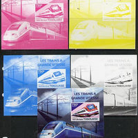 Togo 2014 High-Speed Trains #2 deluxe sheetlet - the set of 5 imperf progressive proofs comprising the 4 individual colours plus all 4-colour composite, unmounted mint