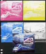 Togo 2014 High-Speed Trains #2 deluxe sheetlet - the set of 5 imperf progressive proofs comprising the 4 individual colours plus all 4-colour composite, unmounted mint