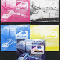 Togo 2014 High-Speed Trains #4 deluxe sheetlet - the set of 5 imperf progressive proofs comprising the 4 individual colours plus all 4-colour composite, unmounted mint