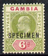 Gambia 1902-05 KE7 Crown CA 6d overprinted SPECIMEN with gum SG 51s (only about 750 produced)