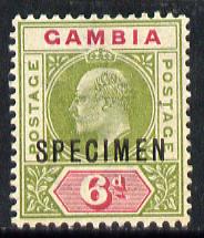 Gambia 1902-05 KE7 Crown CA 6d overprinted SPECIMEN with gum SG 51s (only about 750 produced)