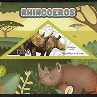 Congo 2014 Rhinos imperf s/sheet containing one triangular-shaped value unmounted mint