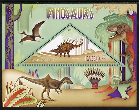 Congo 2014 Dinosaurs perf s/sheet containing one triangular-shaped value unmounted mint