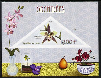Congo 2014 Orchids imperf s/sheet containing one triangular-shaped value unmounted mint