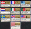 Match Box Labels - complete set of 10 National Flags & Currencies, superb unused condition (Danish)