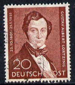 Germany - West Berlin 1951 Death Centenary of Lortzing 20pf cds used, SG B74