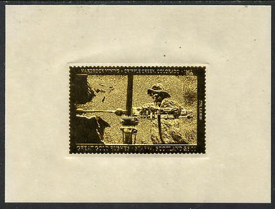 Staffa 1981 Great gold Rushes £8 Hardrock Mining embossed in 24k gold foil self-adhesive sunken proof positioned in centre of,backing sheet, unmounted mint as Rosen SF 1029