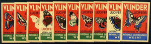 Match Box Labels - complete set of 10 Butterflies, superb unused condition (Dutch Vlinder series)