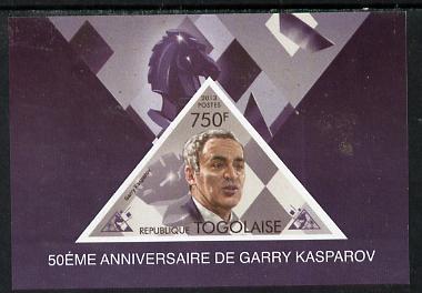 Togo 2013 50th Birthday of Garry Kasparov #1 imperf s/sheet containing triangular value unmounted mint. Note this item is privately produced and is offered purely on its thematic appeal