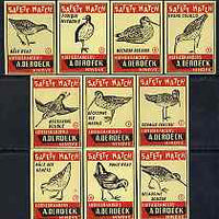 Match Box Labels - complete set of 10 Birds, superb unused condition (De Roeck of Belgium)