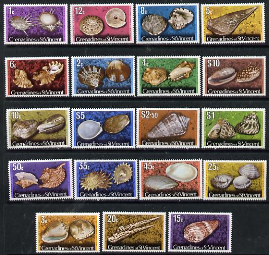 St Vincent - Grenadines 1974 Shells definitive set complete without imprint ate 1c to $10 (19 vals) unmounted mint SG 36A-52cA