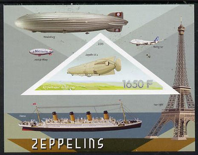Congo 2015 Zeppelins imperf deluxe sheet containing one triangular value unmounted mint