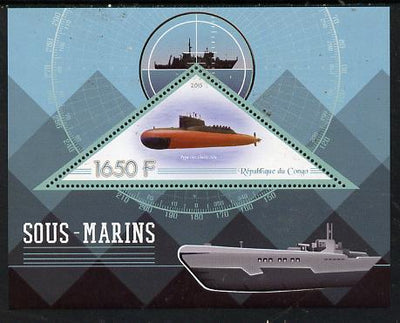 Congo 2015 Submarines perf deluxe sheet containing one triangular value unmounted mint