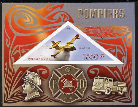 Congo 2015 Fire Services imperf deluxe sheet containing one triangular value unmounted mint