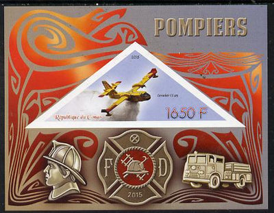 Congo 2015 Fire Services imperf deluxe sheet containing one triangular value unmounted mint