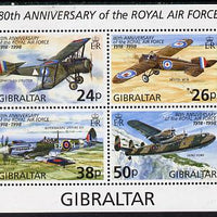 Gibraltar 1998 80th Anniversary of Royal Air Force perf m/sheet containing 4 values unmounted mint, SG MS 833