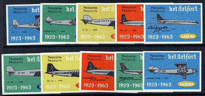 Match Box Labels - complete set of 10 Sabena Airlines, superb unused condition