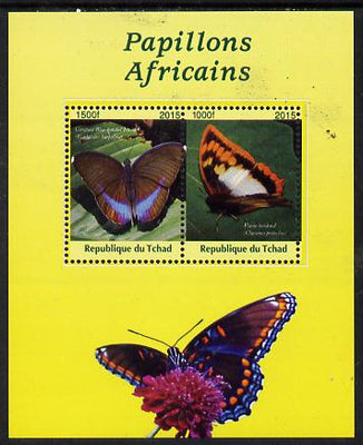 Chad 2015 African Butterflies #2 (yellow background) perf sheetlet containing 2 values unmounted mint. Note this item is privately produced and is offered purely on its thematic appeal. .