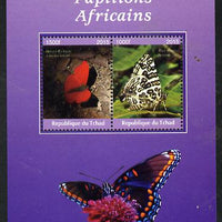 Chad 2015 African Butterflies #6 (purple background) perf sheetlet containing 2 values unmounted mint. Note this item is privately produced and is offered purely on its thematic appeal. .