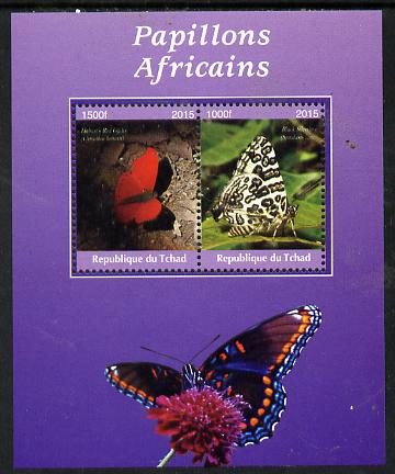 Chad 2015 African Butterflies #6 (purple background) perf sheetlet containing 2 values unmounted mint. Note this item is privately produced and is offered purely on its thematic appeal. .