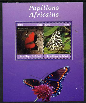 Chad 2015 African Butterflies #6 (purple background) perf sheetlet containing 2 values unmounted mint. Note this item is privately produced and is offered purely on its thematic appeal. .