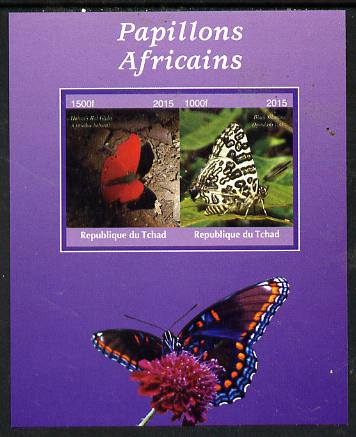 Chad 2015 African Butterflies #6 (purple background) imperf sheetlet containing 2 values unmounted mint. Note this item is privately produced and is offered purely on its thematic appeal. .