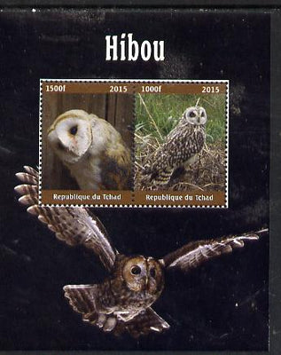 Chad 2015 Owls #1 perf sheetlet containing 2 values unmounted mint. Note this item is privately produced and is offered purely on its thematic appeal. .