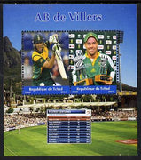 Chad 2015 AB de Villers (cricketer) perf sheetlet containing 2 values unmounted mint. Note this item is privately produced and is offered purely on its thematic appeal. .
