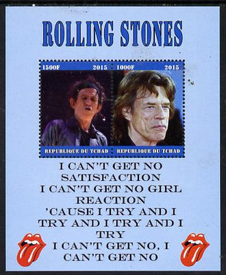 Chad 2015 The Rolling Stones #1 perf sheetlet containing 2 values unmounted mint. Note this item is privately produced and is offered purely on its thematic appeal. .