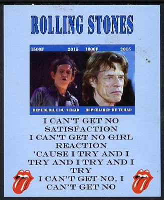 Chad 2015 The Rolling Stones #1 imperf sheetlet containing 2 values unmounted mint. Note this item is privately produced and is offered purely on its thematic appeal. .