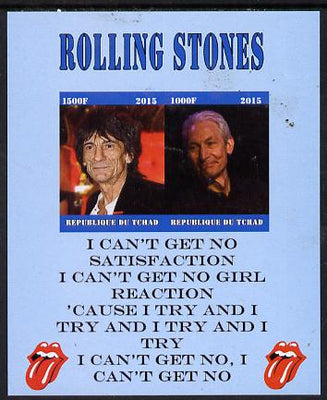 Chad 2015 The Rolling Stones #2 imperf sheetlet containing 2 values unmounted mint. Note this item is privately produced and is offered purely on its thematic appeal. .