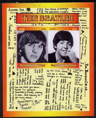 Chad 2015 The Beatles #1 imperf sheetlet containing 2 values unmounted mint. Note this item is privately produced and is offered purely on its thematic appeal. .