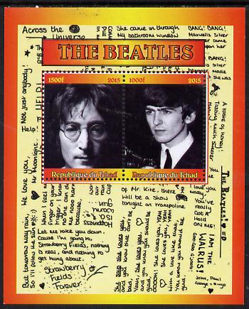 Chad 2015 The Beatles #2 perf sheetlet containing 2 values unmounted mint. Note this item is privately produced and is offered purely on its thematic appeal. .