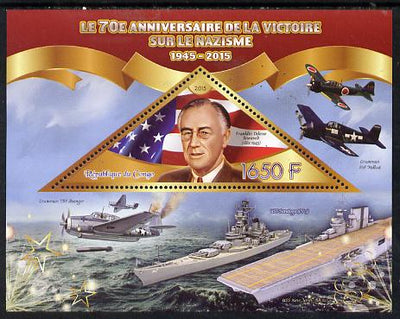 Congo 2015 70th Anniversary of Victory over the Nazis - F D Roosevelt perf deluxe sheet containing one triangular value unmounted mint