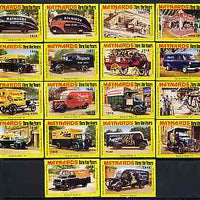 Match Box Labels - complete set of 18 Maynards Thru The Years (Mainly vehicles), superb unused condition (Cornish Match Co for Maynards)