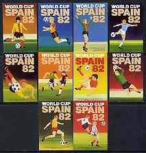 Match Box Labels - complete set of 10 World Cup Football 1982, superb unused condition (Cornish Match Co)