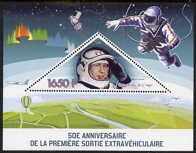Congo 2015 50th Anniversary of First Space Walk perf deluxe sheet containing one triangular stamp unmounted mint