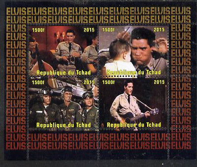 Chad 2015 Elvis Presley #1 perf sheetlet containing 4 values unmounted mint. Note this item is privately produced and is offered purely on its thematic appeal. .