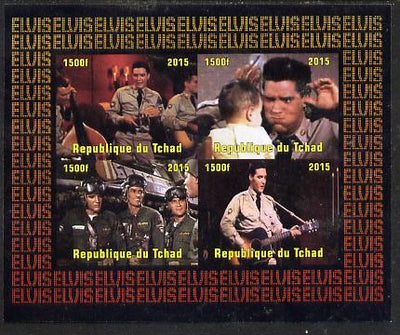 Chad 2015 Elvis Presley #1 imperf sheetlet containing 4 values unmounted mint. Note this item is privately produced and is offered purely on its thematic appeal. .
