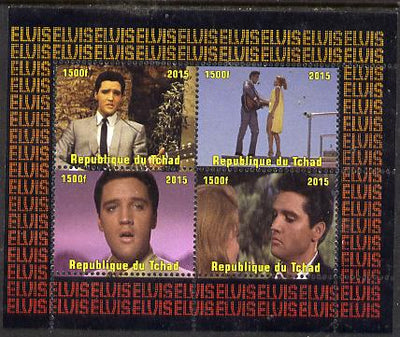 Chad 2015 Elvis Presley #4 perf sheetlet containing 4 values unmounted mint. Note this item is privately produced and is offered purely on its thematic appeal. .