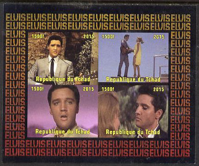 Chad 2015 Elvis Presley #4 imperf sheetlet containing 4 values unmounted mint. Note this item is privately produced and is offered purely on its thematic appeal. .