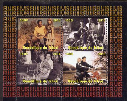 Chad 2015 Elvis Presley #6 perf sheetlet containing 4 values unmounted mint. Note this item is privately produced and is offered purely on its thematic appeal. .