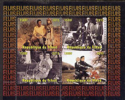 Chad 2015 Elvis Presley #6 perf sheetlet containing 4 values unmounted mint. Note this item is privately produced and is offered purely on its thematic appeal. .