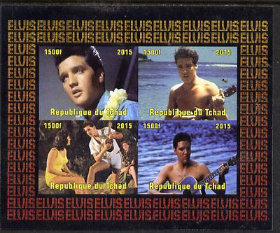 Chad 2015 Elvis Presley #7 imperf sheetlet containing 4 values unmounted mint. Note this item is privately produced and is offered purely on its thematic appeal. .