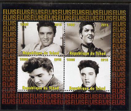 Chad 2015 Elvis Presley #9 perf sheetlet containing 4 values unmounted mint. Note this item is privately produced and is offered purely on its thematic appeal. .