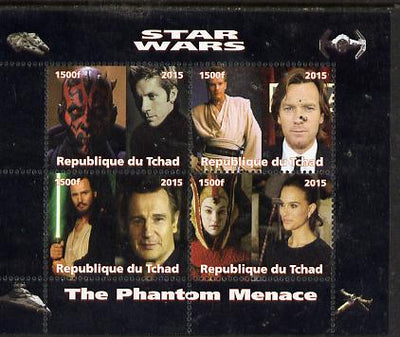 Chad 2015 Star Wars - The Phantom Menace perf sheetlet containing 4 values unmounted mint. Note this item is privately produced and is offered purely on its thematic appeal. .