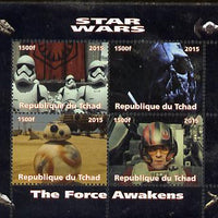 Chad 2015 Star Wars - The Force Awakens perf sheetlet containing 4 values unmounted mint. Note this item is privately produced and is offered purely on its thematic appeal. .